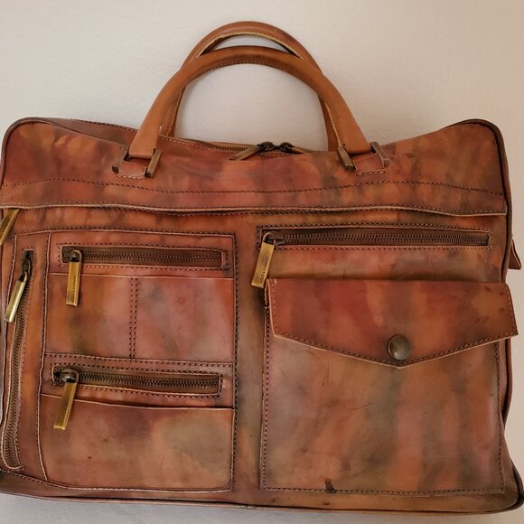 D&G leather briefcase laptop bag vintage painted dyed camo brown green gray blac - Picture 3 of 15